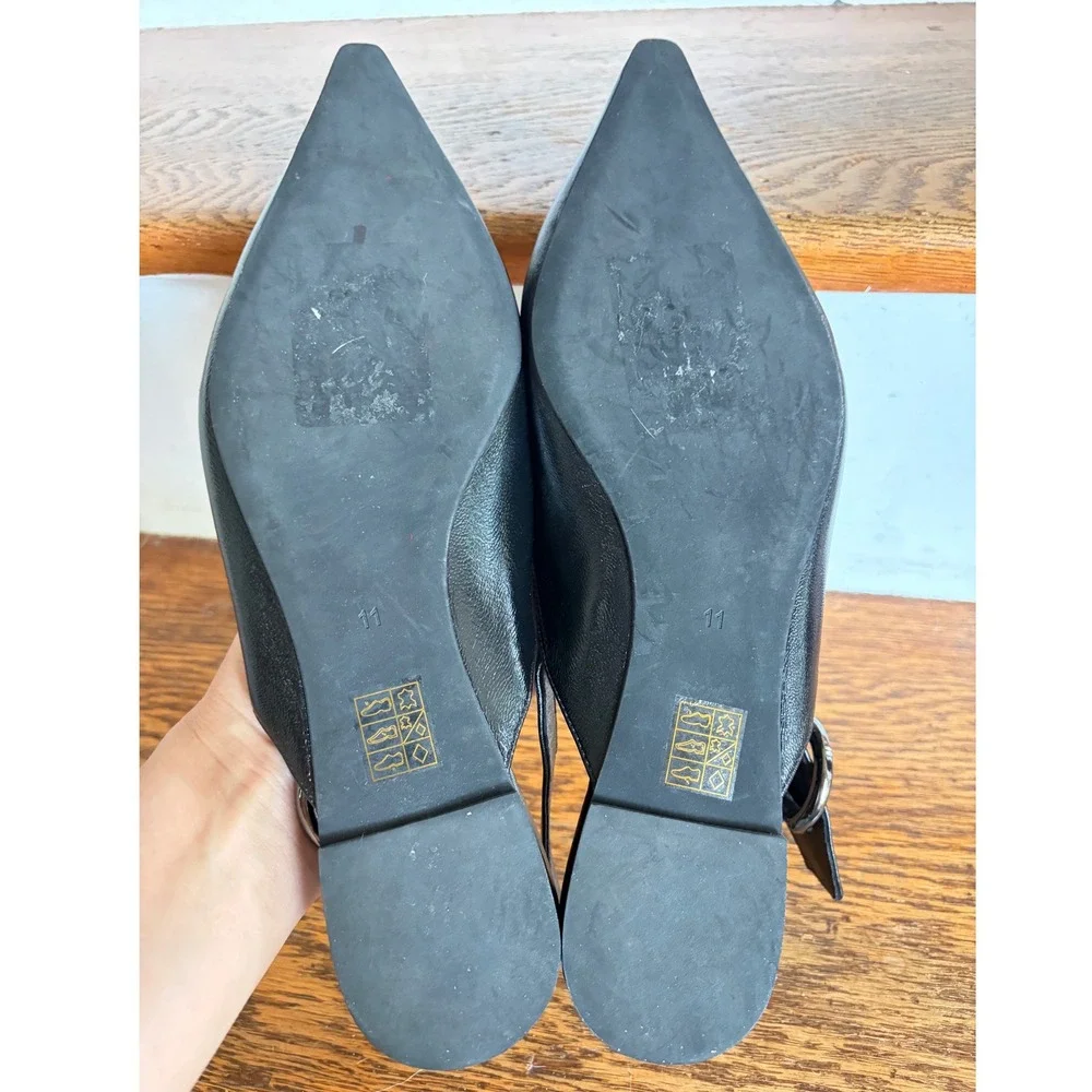 Jeffrey Campbell Scone Black Leather Pointed Toe Buckle Flats 11 Small Flaw